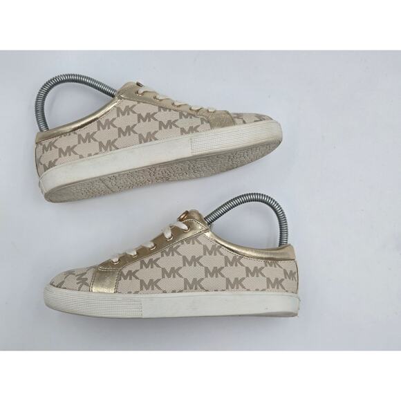 Michael Kors Girls Size 3 Jem Daley MK Monogram Gold Lace-Up Low Top Sneakers - Picture 3 of 8